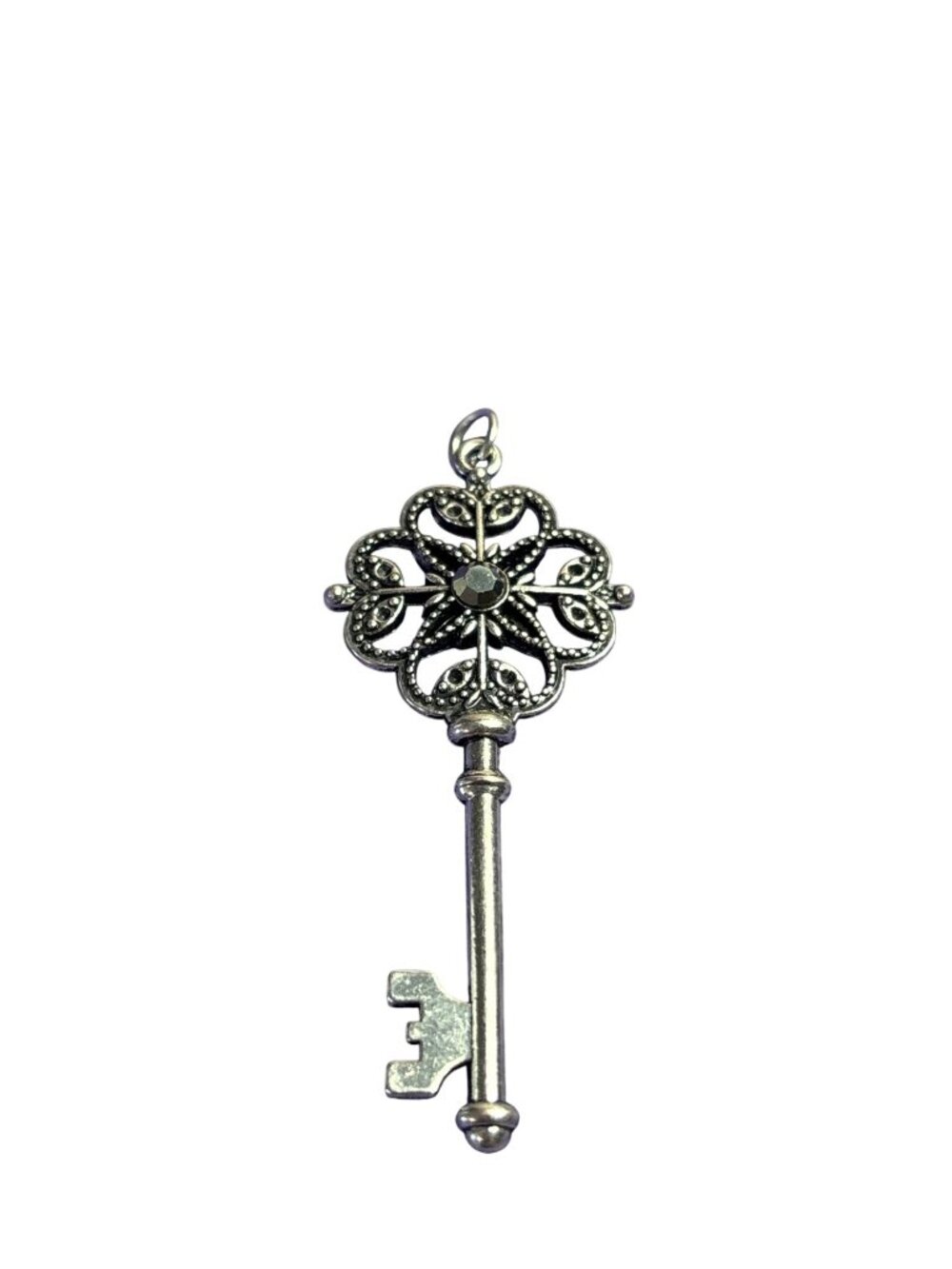 Gunmetal Key Pendant Rhinestone 2.25 inches